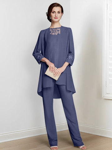 Chiffon Long Sleeves Mother Of The Bride Pantsuits With Jacket