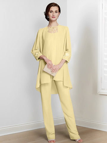 Chiffon Long Sleeves Mother Of The Bride Pantsuits With Jacket