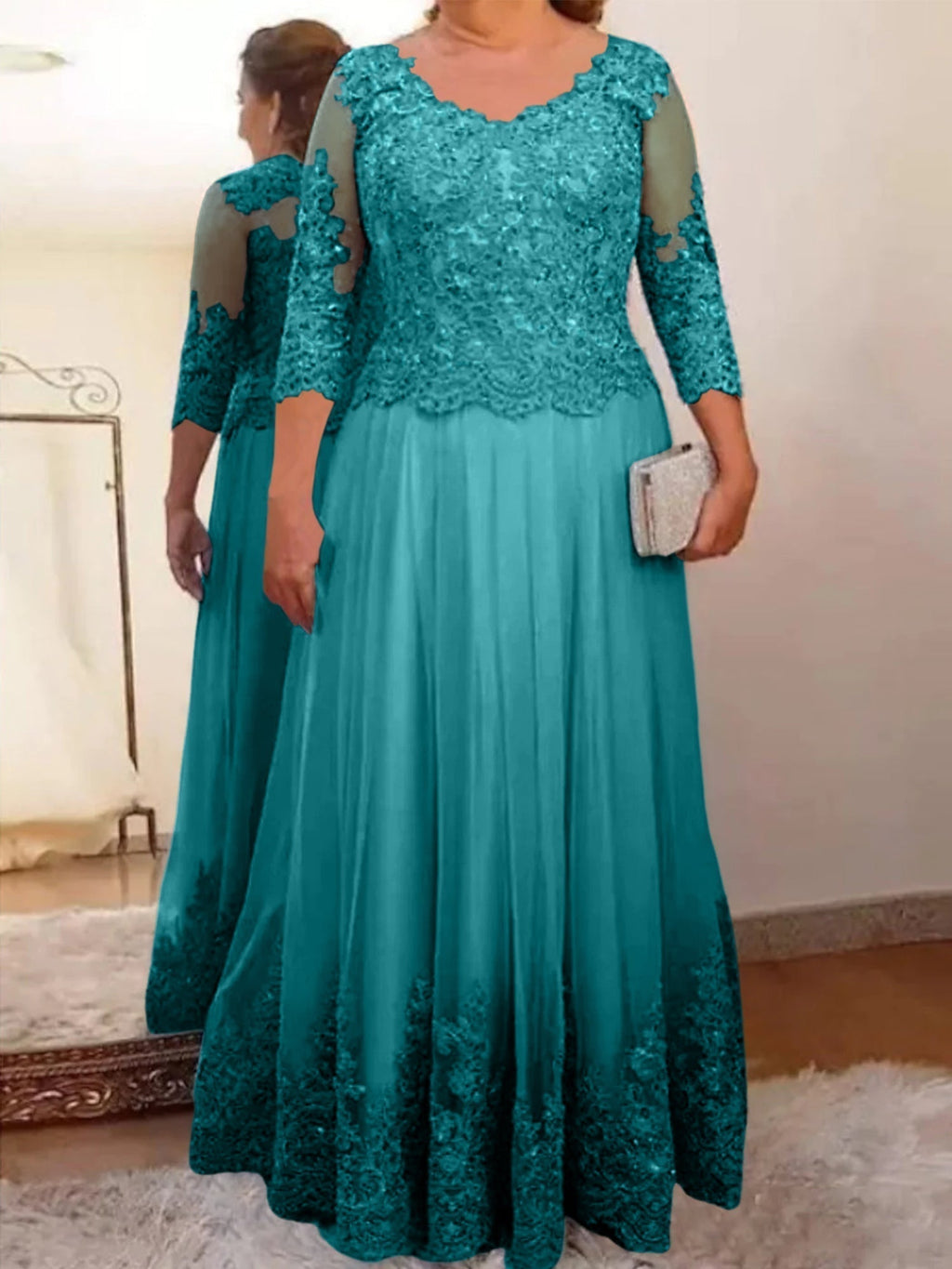 Vestidos de corte princesa/línea A para la madre de la novia en tul con apliques 