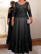 Vestidos de corte princesa/línea A para la madre de la novia en tul con apliques 