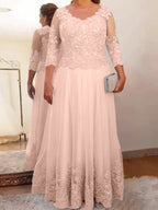 Vestidos de corte princesa/línea A para la madre de la novia en tul con apliques 