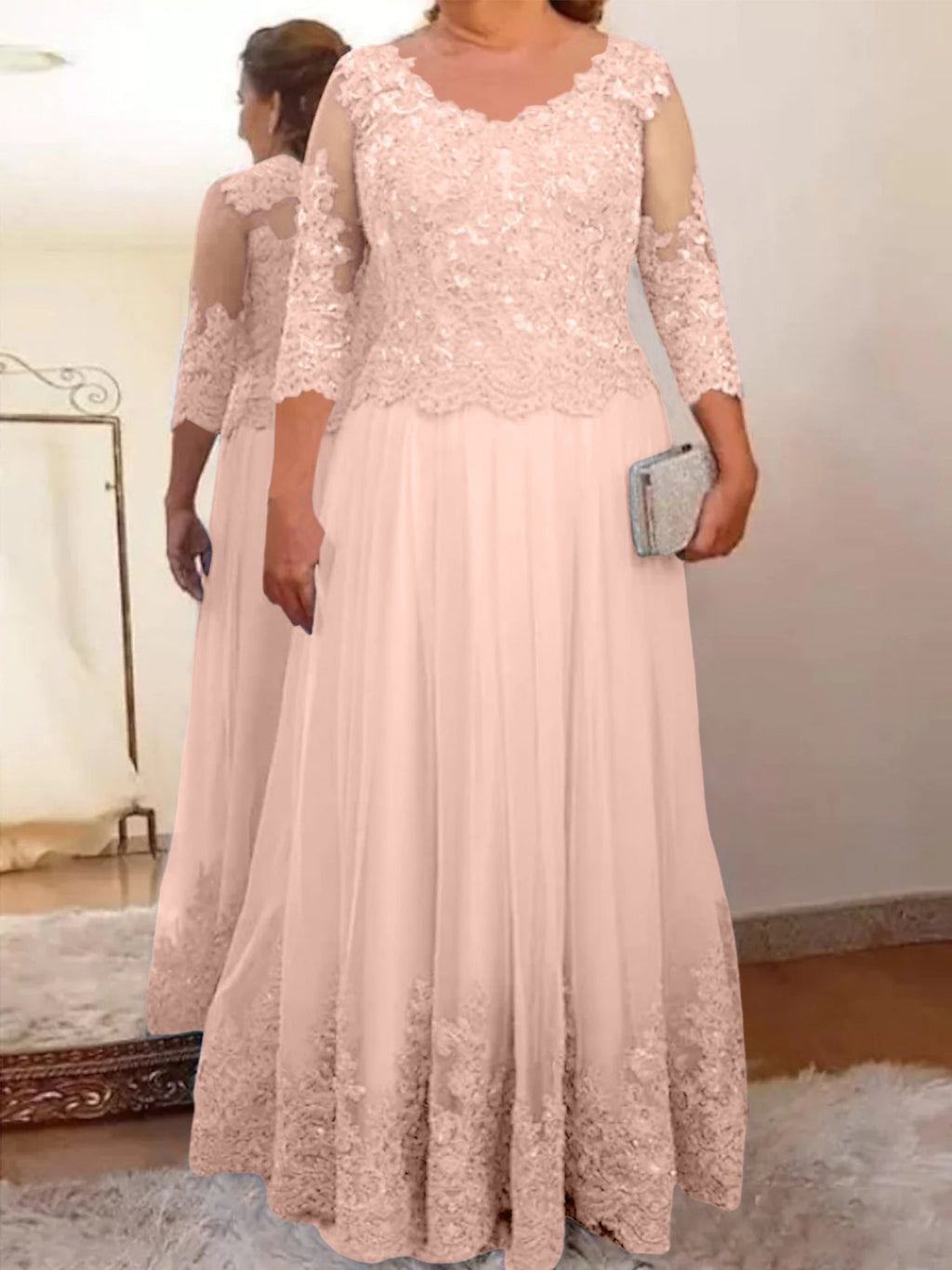 Vestidos de corte princesa/línea A para la madre de la novia en tul con apliques 
