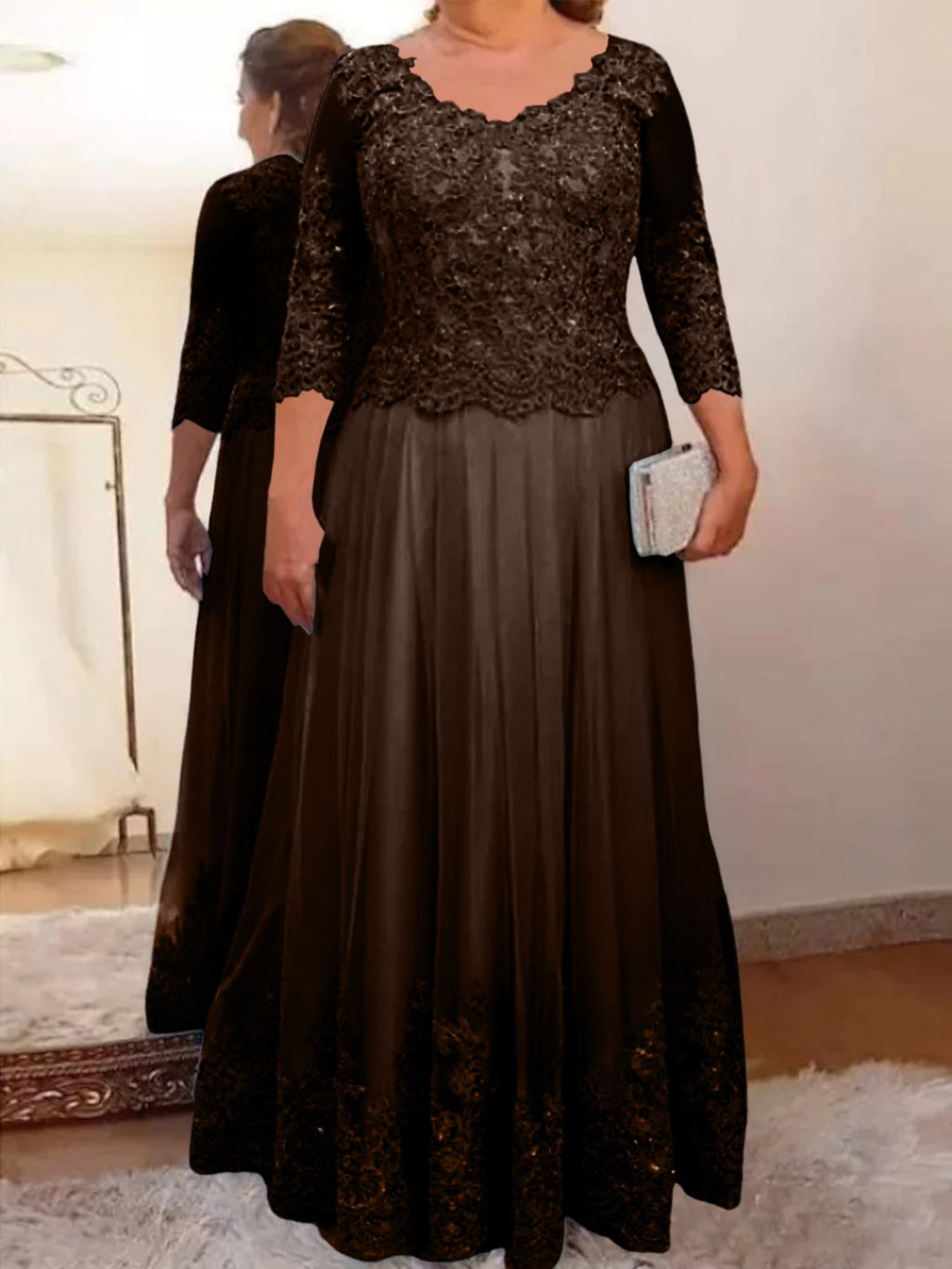 Vestidos de corte princesa/línea A para la madre de la novia en tul con apliques 