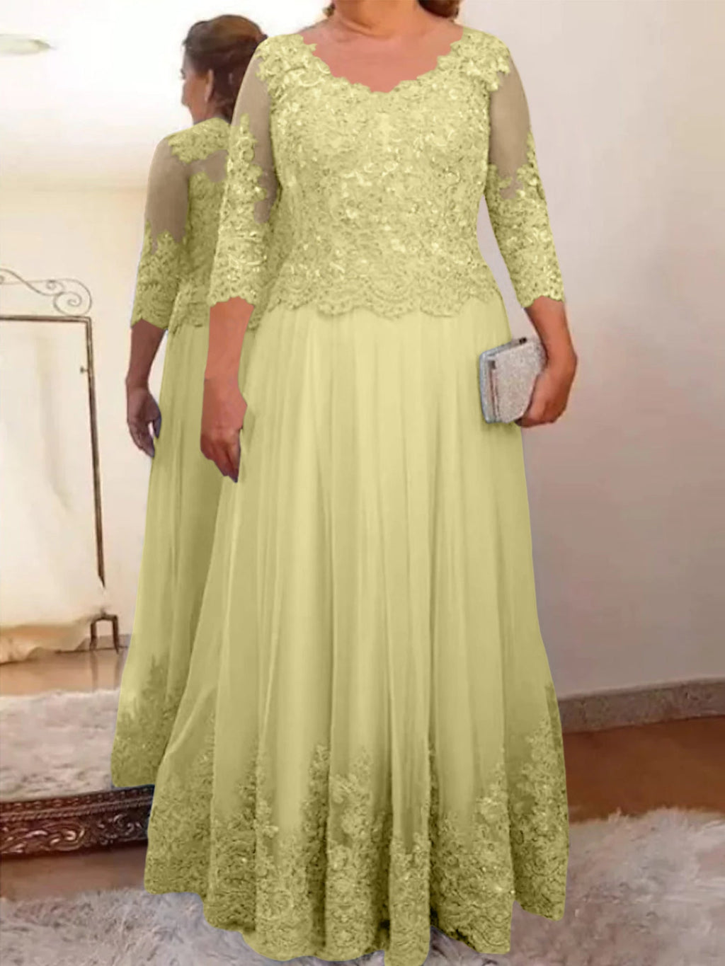 Vestidos de corte princesa/línea A para la madre de la novia en tul con apliques 