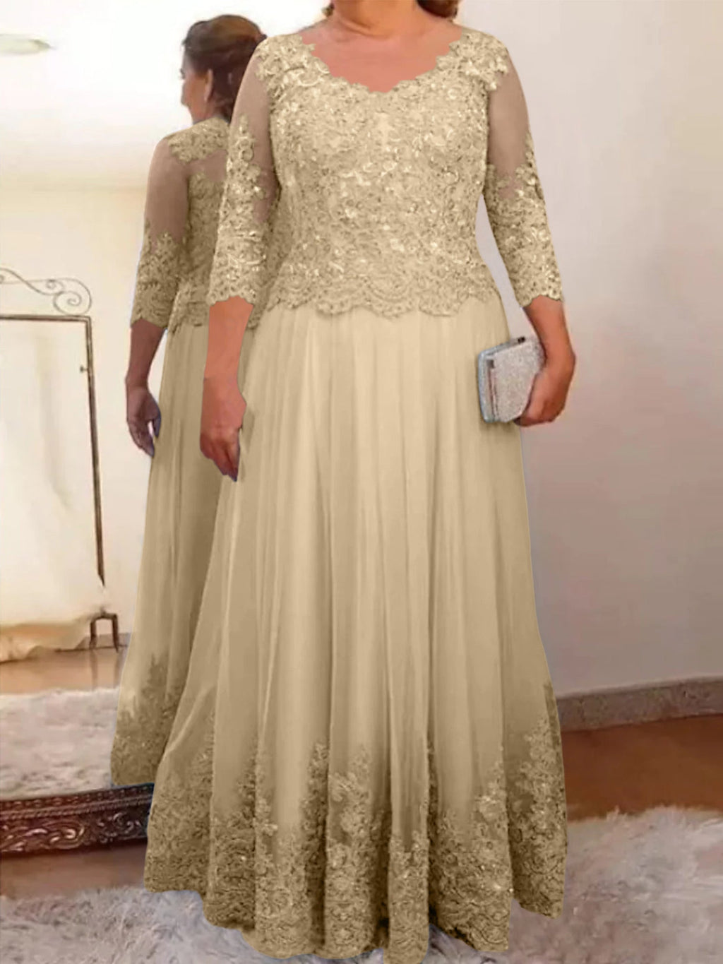 Vestidos de corte princesa/línea A para la madre de la novia en tul con apliques 