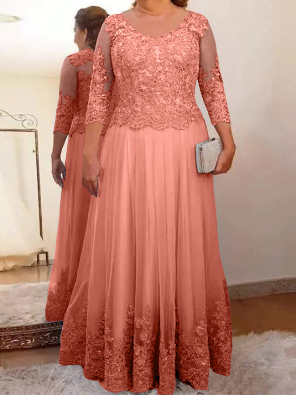 Vestidos de corte princesa/línea A para la madre de la novia en tul con apliques 