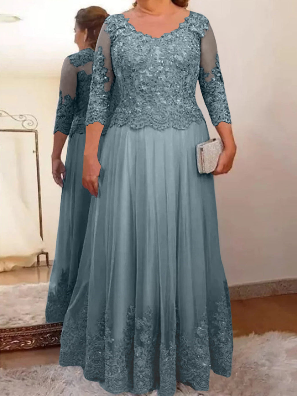 Vestidos de corte princesa/línea A para la madre de la novia en tul con apliques 