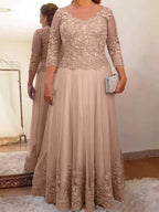 Vestidos de corte princesa/línea A para la madre de la novia en tul con apliques 