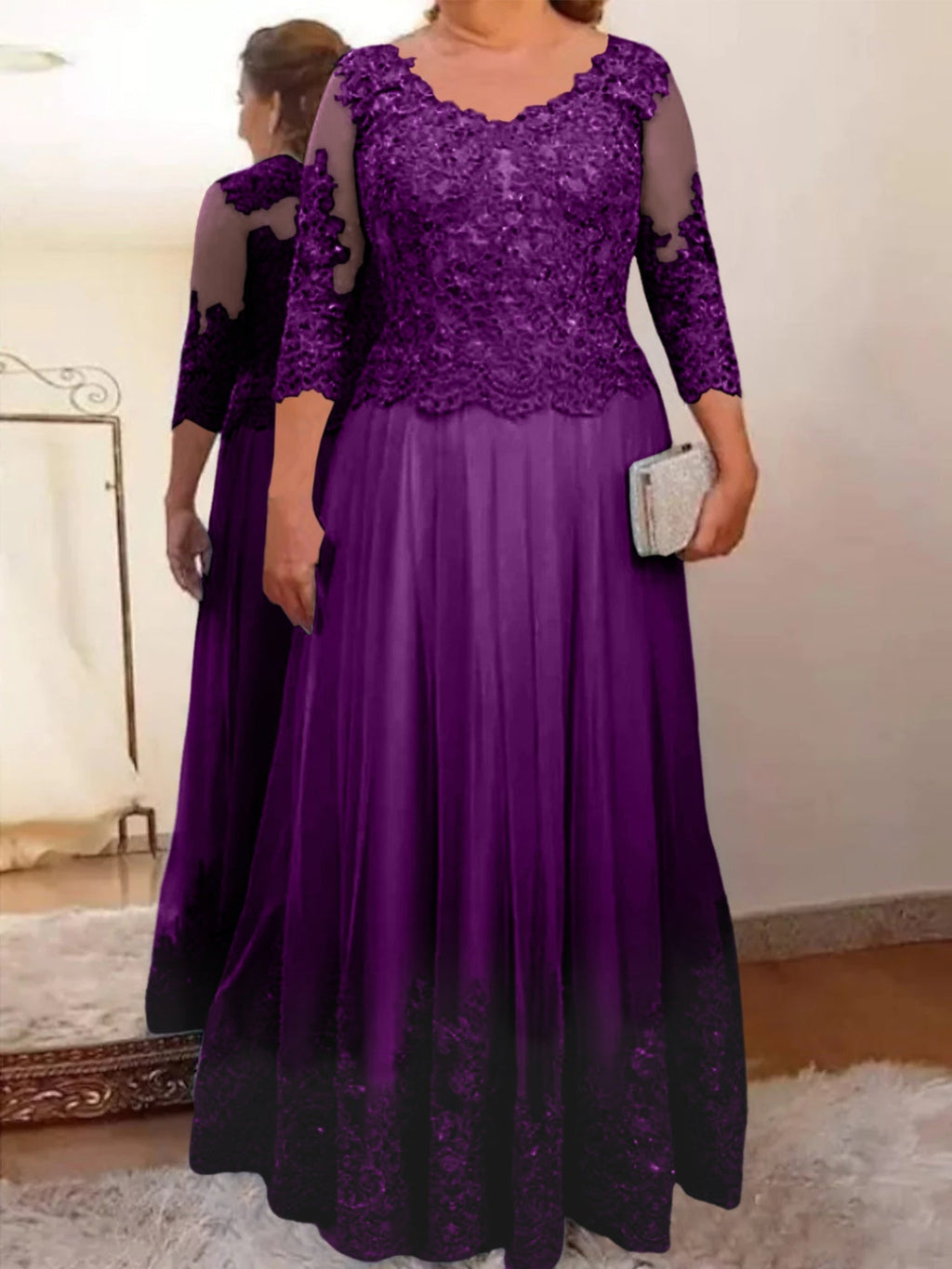Vestidos de corte princesa/línea A para la madre de la novia en tul con apliques 