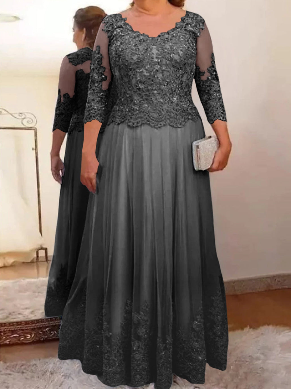 Vestidos de corte princesa/línea A para la madre de la novia en tul con apliques 