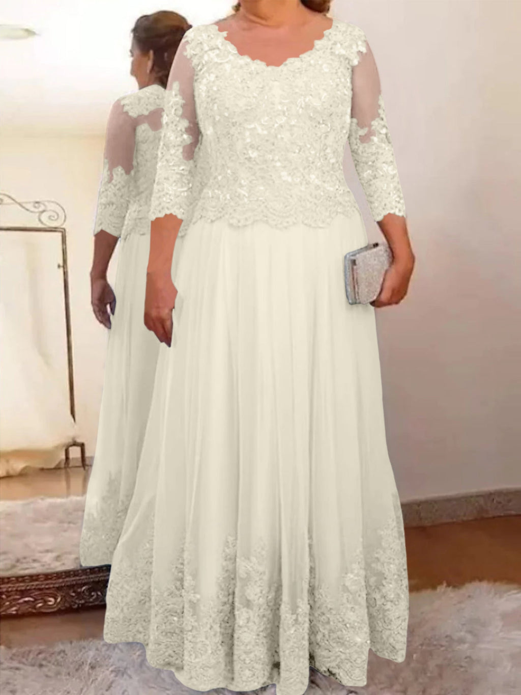 Vestidos de corte princesa/línea A para la madre de la novia en tul con apliques 