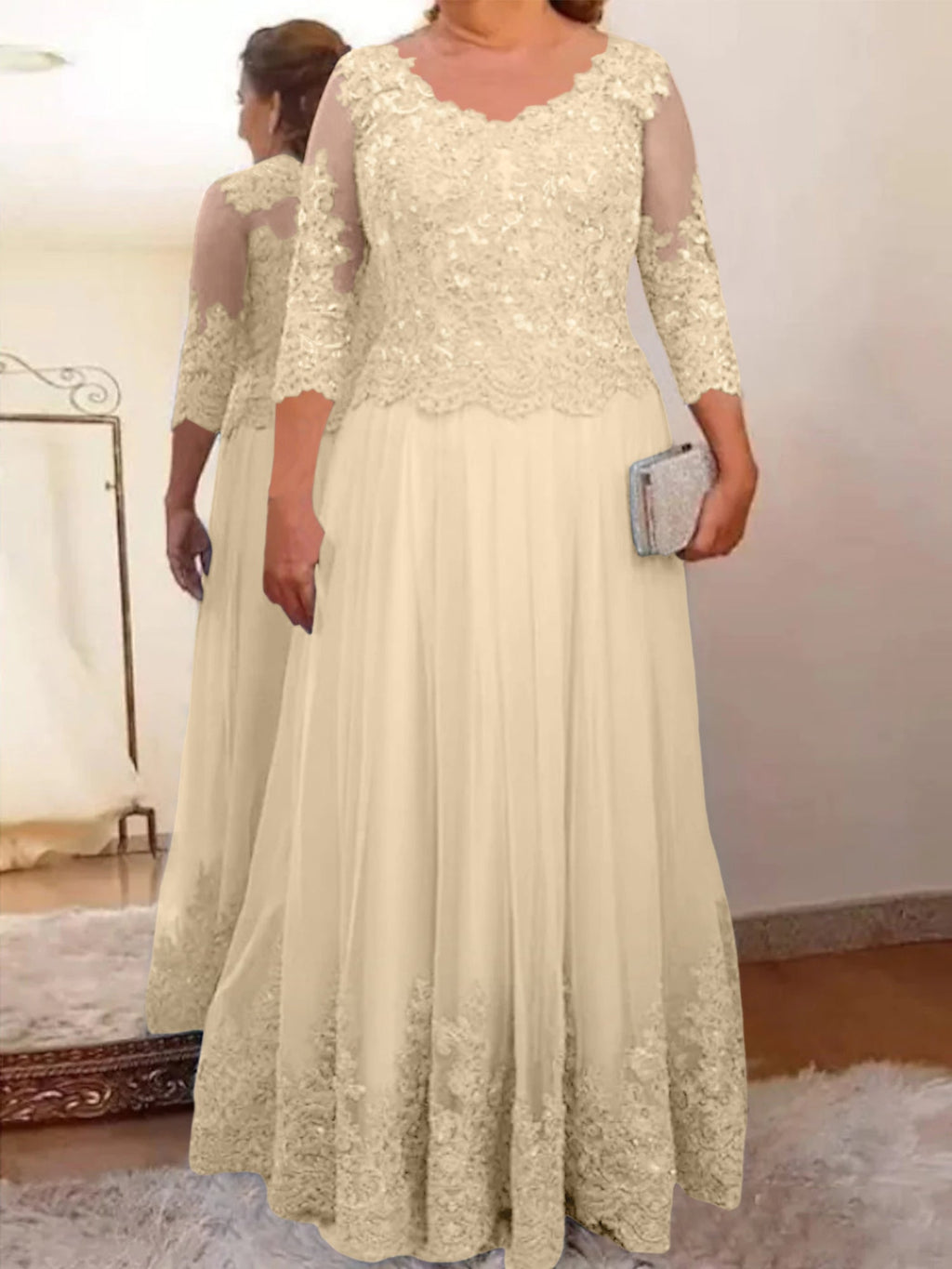 Vestidos de corte princesa/línea A para la madre de la novia en tul con apliques 