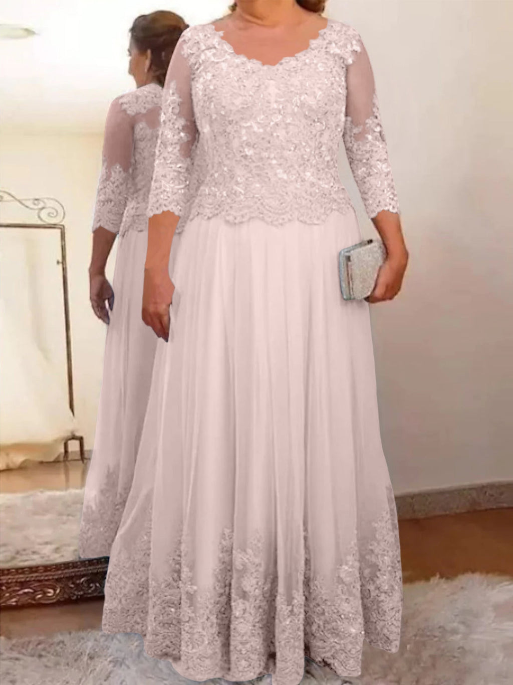 Vestidos de corte princesa/línea A para la madre de la novia en tul con apliques 