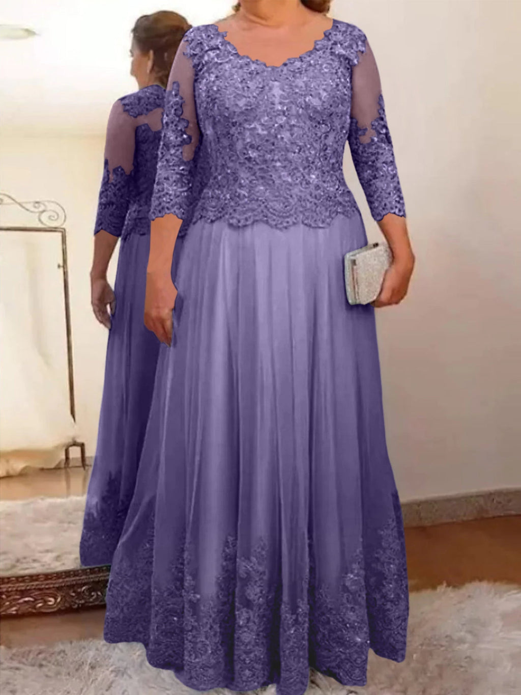 Vestidos de corte princesa/línea A para la madre de la novia en tul con apliques 