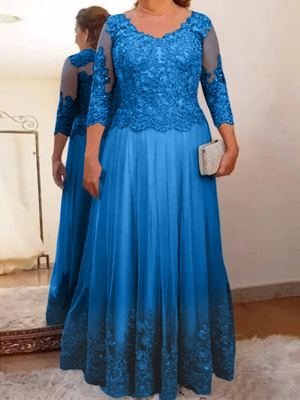 Vestidos de corte princesa/línea A para la madre de la novia en tul con apliques 
