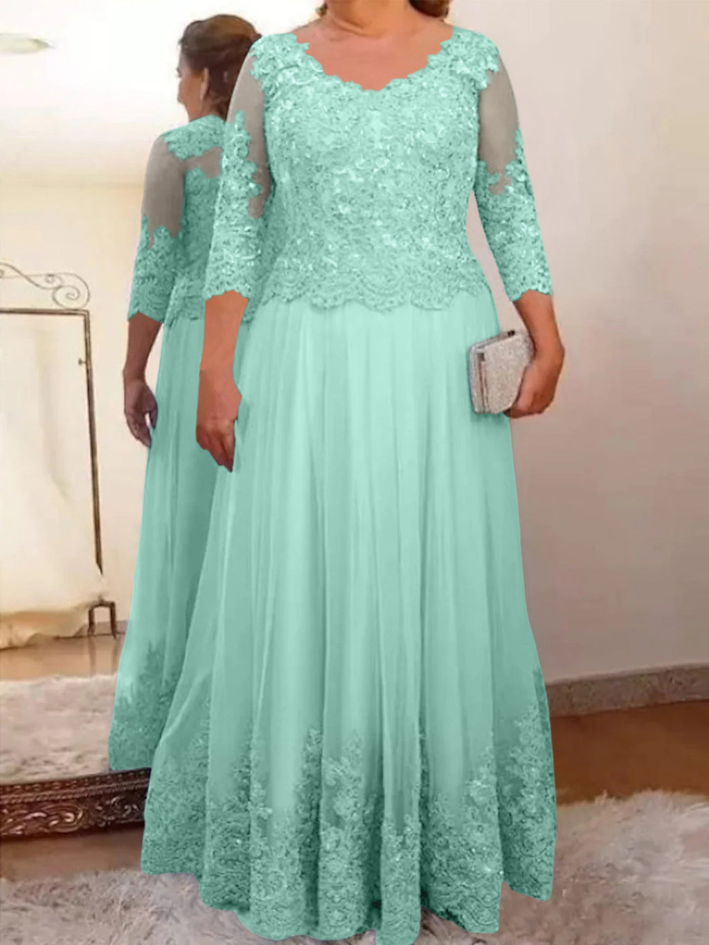 Vestidos de corte princesa/línea A para la madre de la novia en tul con apliques 