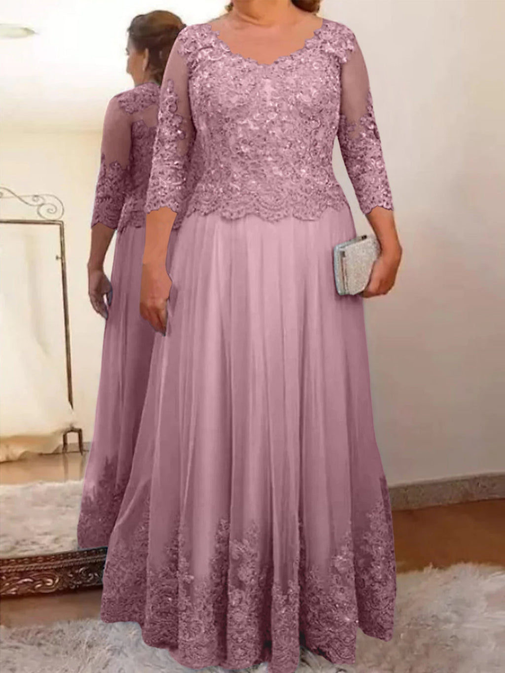 Vestidos de corte princesa/línea A para la madre de la novia en tul con apliques 