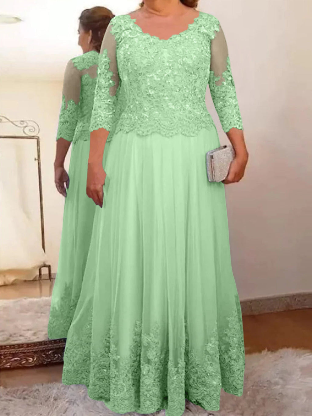 Vestidos de corte princesa/línea A para la madre de la novia en tul con apliques 