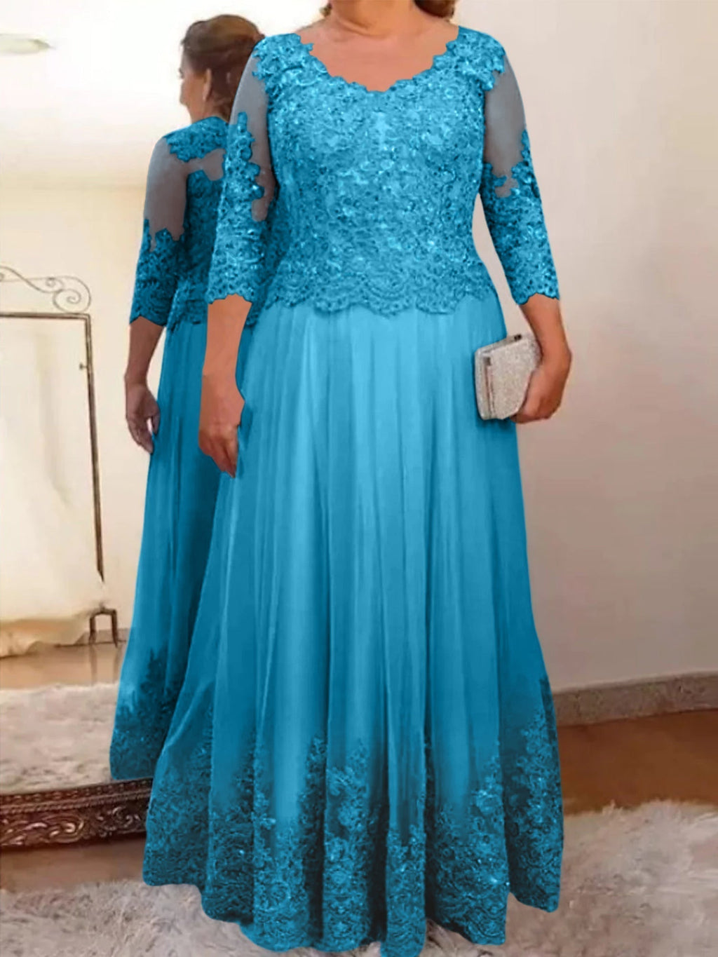 Vestidos de corte princesa/línea A para la madre de la novia en tul con apliques 