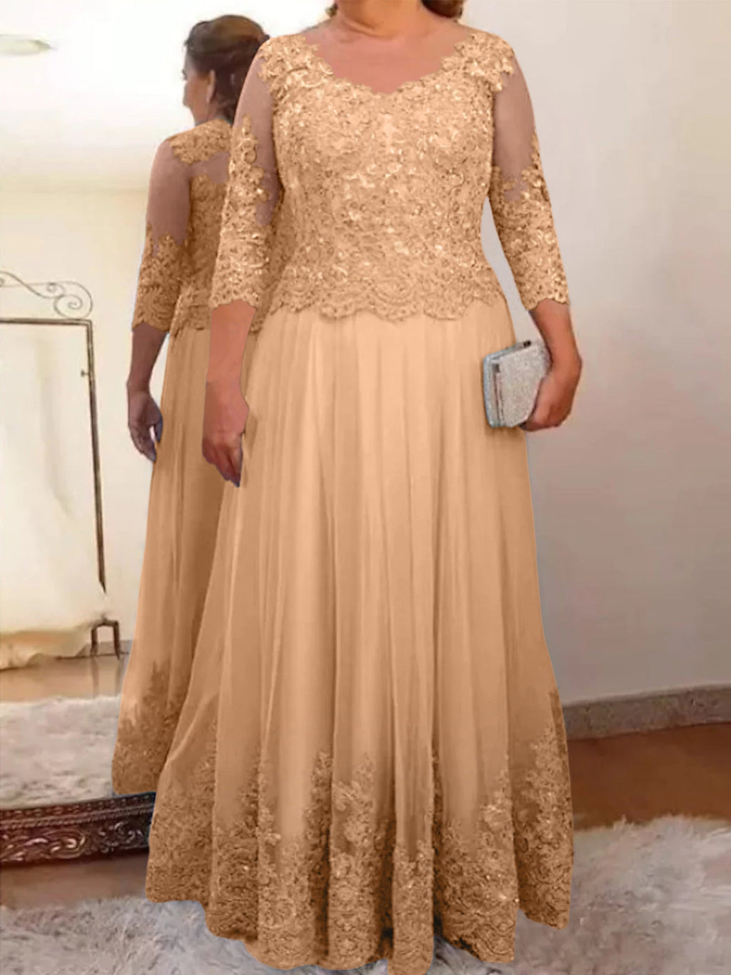 Vestidos de corte princesa/línea A para la madre de la novia en tul con apliques 