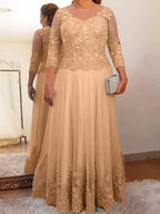 Vestidos de corte princesa/línea A para la madre de la novia en tul con apliques 