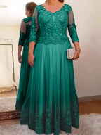 Vestidos de corte princesa/línea A para la madre de la novia en tul con apliques 