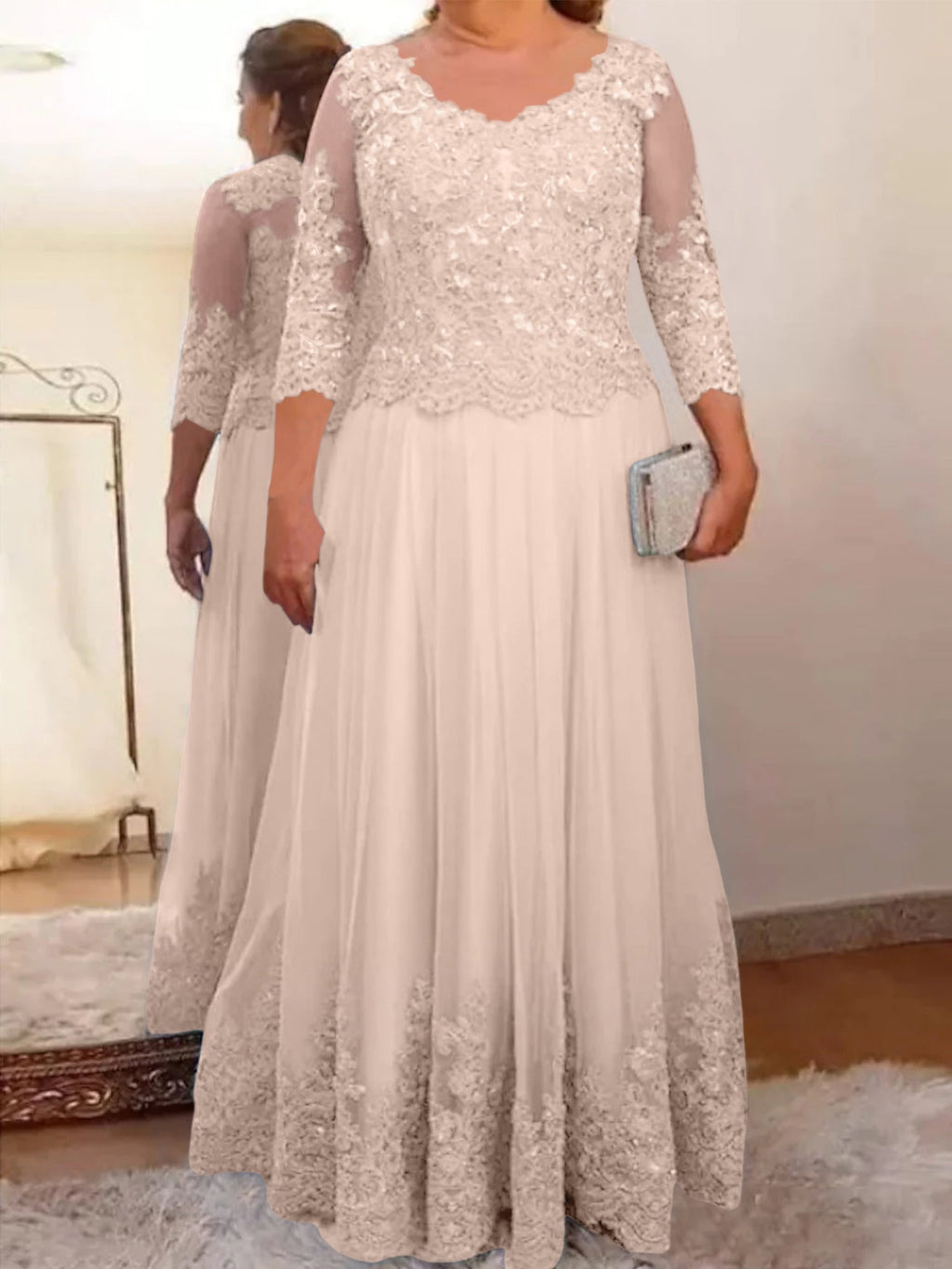 Vestidos de corte princesa/línea A para la madre de la novia en tul con apliques 