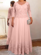 Vestidos de corte princesa/línea A para la madre de la novia en tul con apliques 