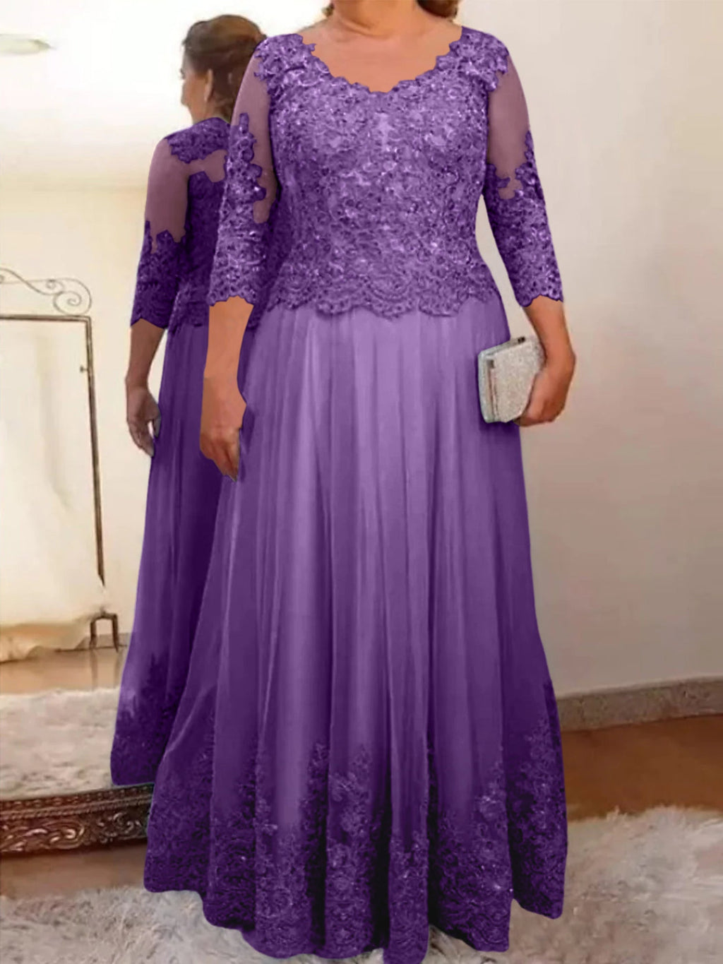 Vestidos de corte princesa/línea A para la madre de la novia en tul con apliques 