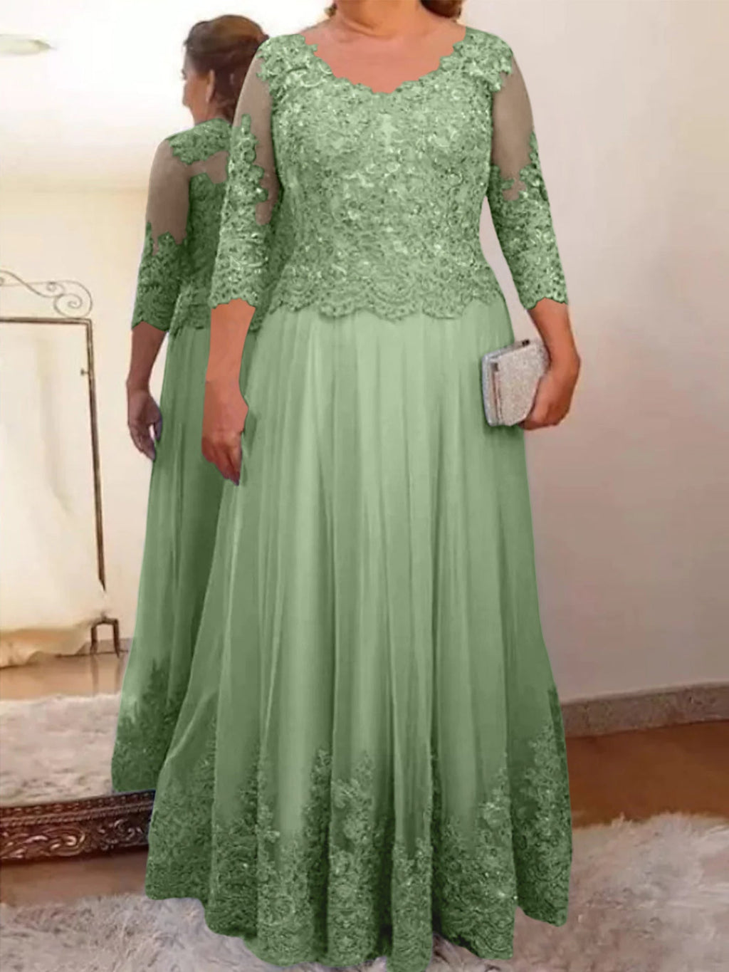 Vestidos de corte princesa/línea A para la madre de la novia en tul con apliques 