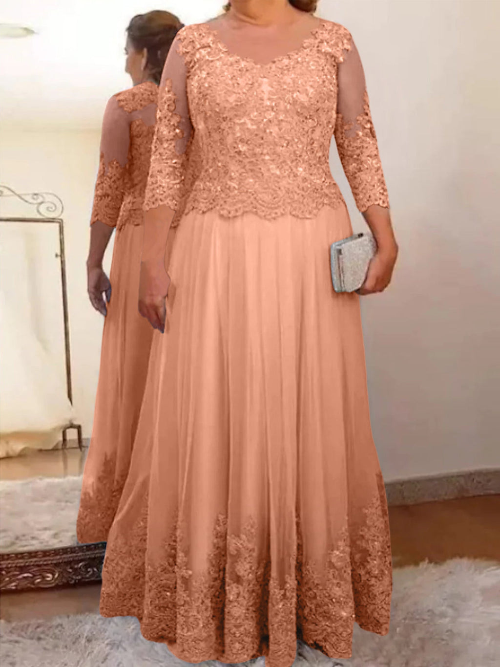 Vestidos de corte princesa/línea A para la madre de la novia en tul con apliques 