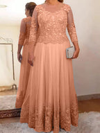 Vestidos de corte princesa/línea A para la madre de la novia en tul con apliques 