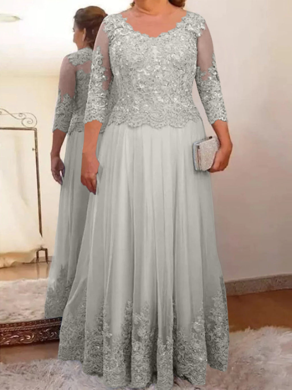 Vestidos de corte princesa/línea A para la madre de la novia en tul con apliques 