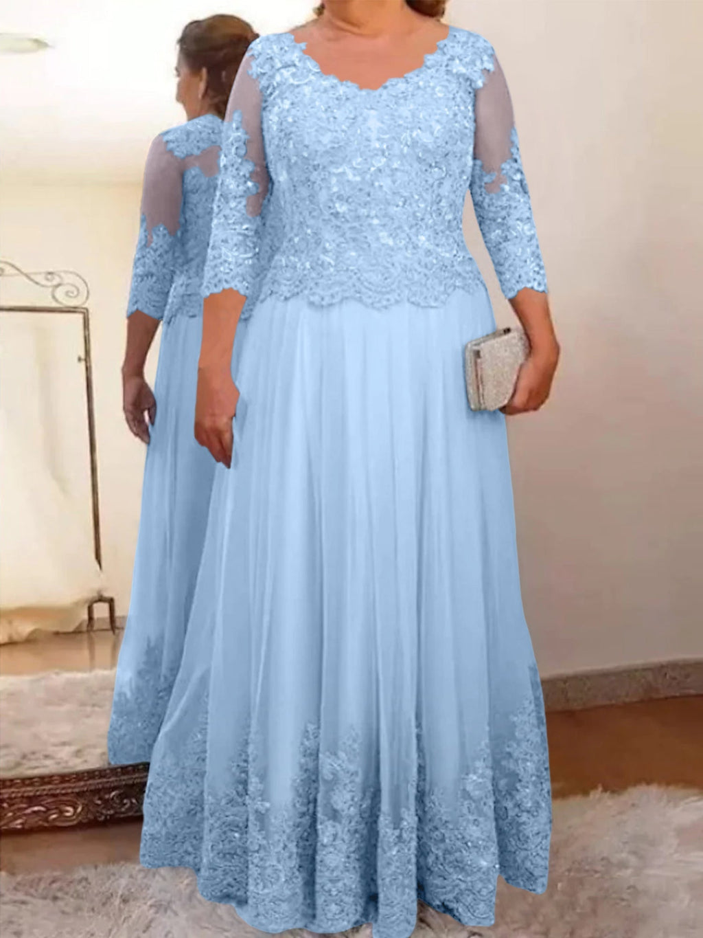 Vestidos de corte princesa/línea A para la madre de la novia en tul con apliques 
