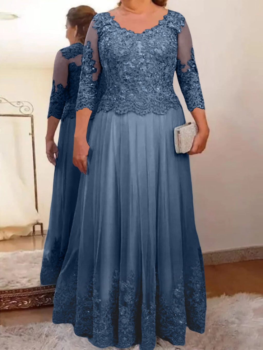 Vestidos de corte princesa/línea A para la madre de la novia en tul con apliques 