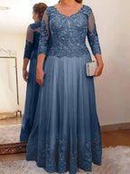 Vestidos de corte princesa/línea A para la madre de la novia en tul con apliques 