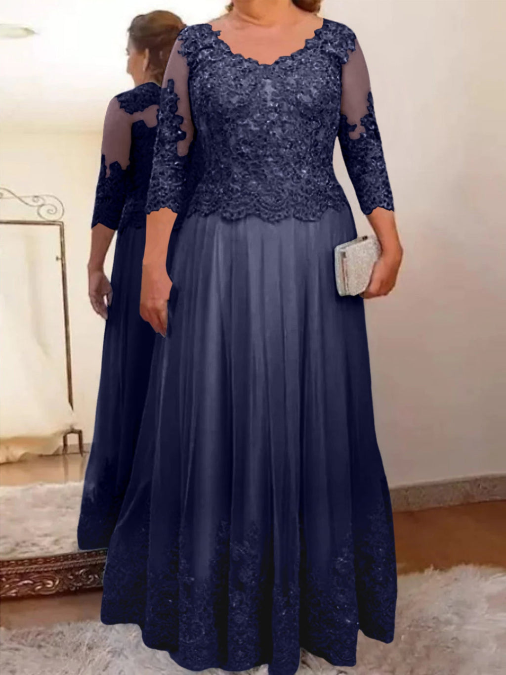 Vestidos de corte princesa/línea A para la madre de la novia en tul con apliques 