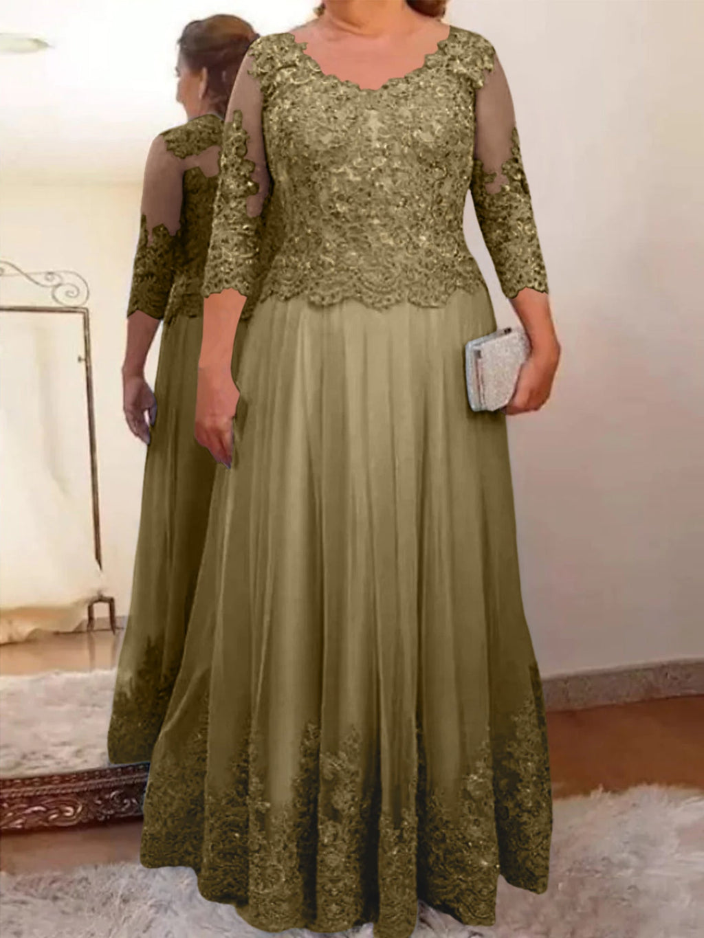Vestidos de corte princesa/línea A para la madre de la novia en tul con apliques 