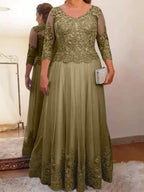 Vestidos de corte princesa/línea A para la madre de la novia en tul con apliques 