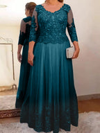 Vestidos de corte princesa/línea A para la madre de la novia en tul con apliques 
