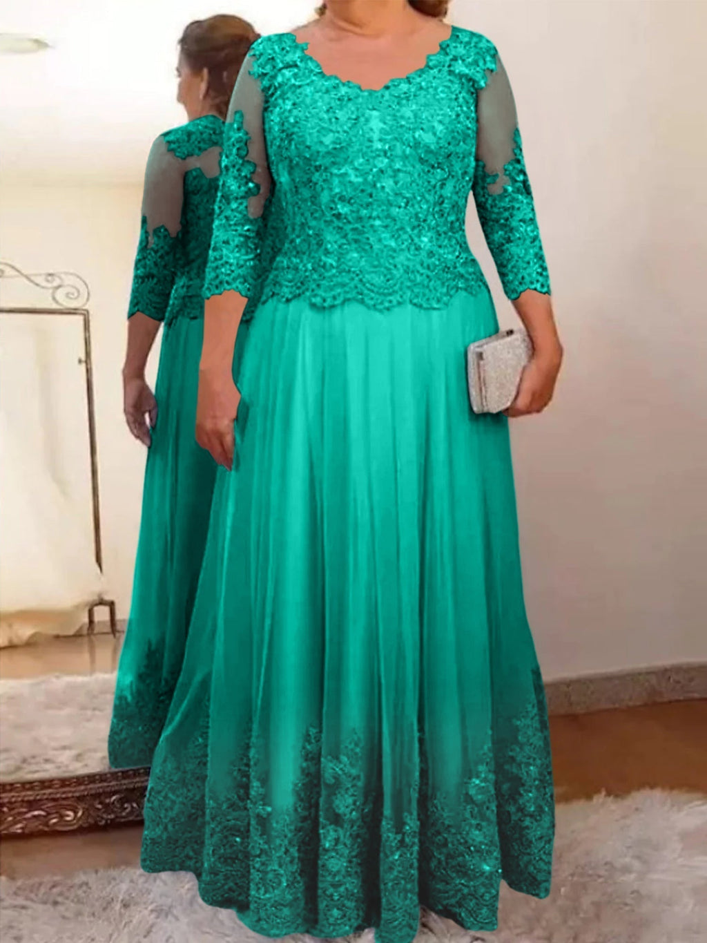 Vestidos de corte princesa/línea A para la madre de la novia en tul con apliques 