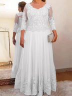 Vestidos de corte princesa/línea A para la madre de la novia en tul con apliques 