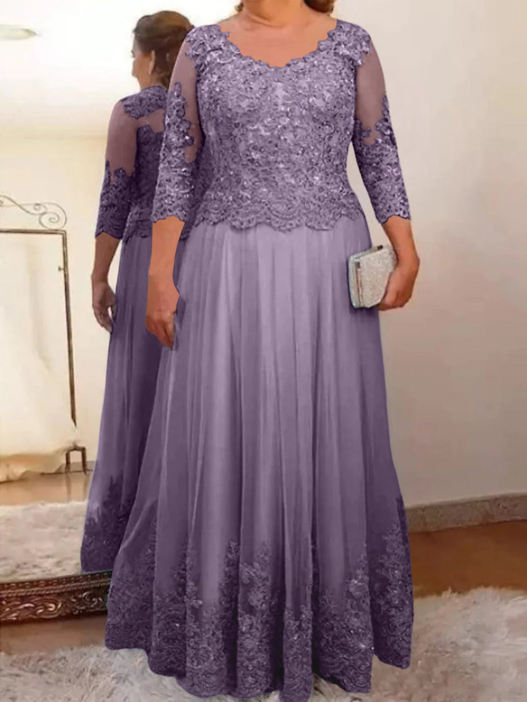 Vestidos de corte princesa/línea A para la madre de la novia en tul con apliques 
