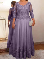 Vestidos de corte princesa/línea A para la madre de la novia en tul con apliques 