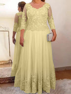 Vestidos de corte princesa/línea A para la madre de la novia en tul con apliques 