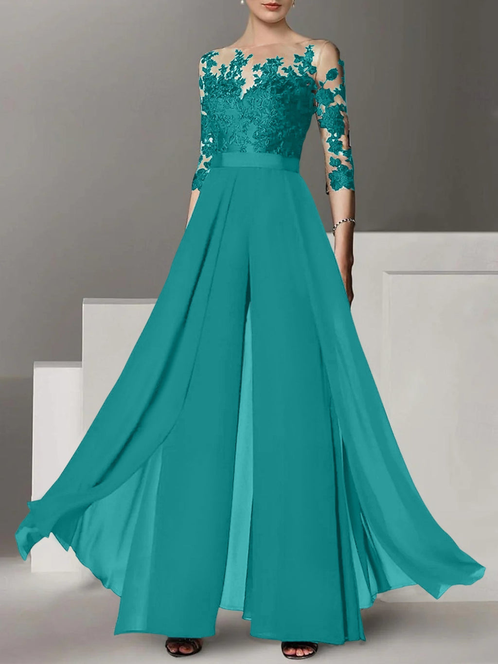 Robes de mère de la mariée de coupe trapèze/princesse avec appliques 