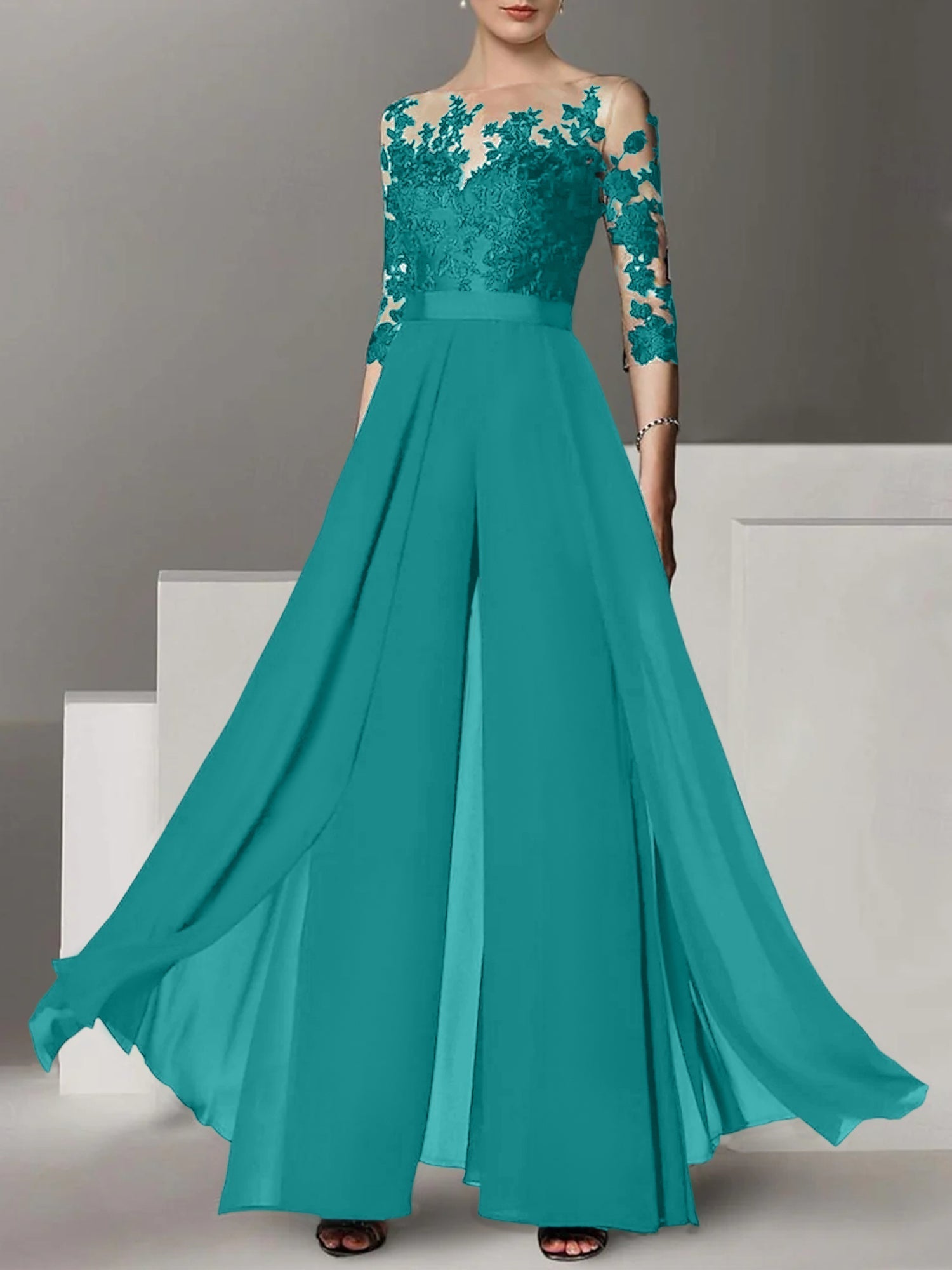 Robes de mère de la mariée de coupe trapèze/princesse avec appliques 