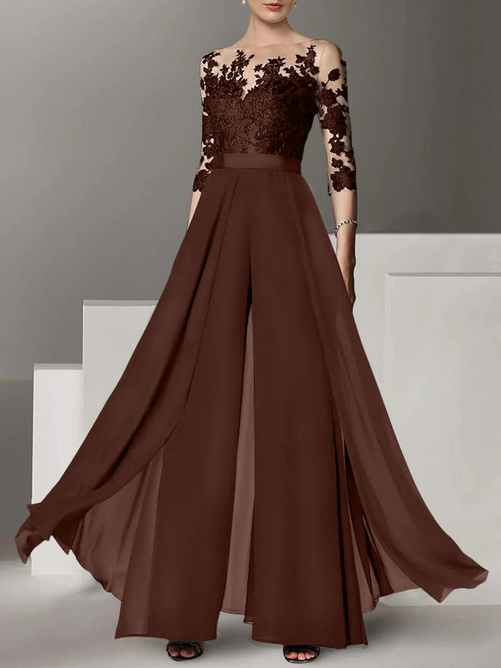 Robes de mère de la mariée de coupe trapèze/princesse avec appliques 