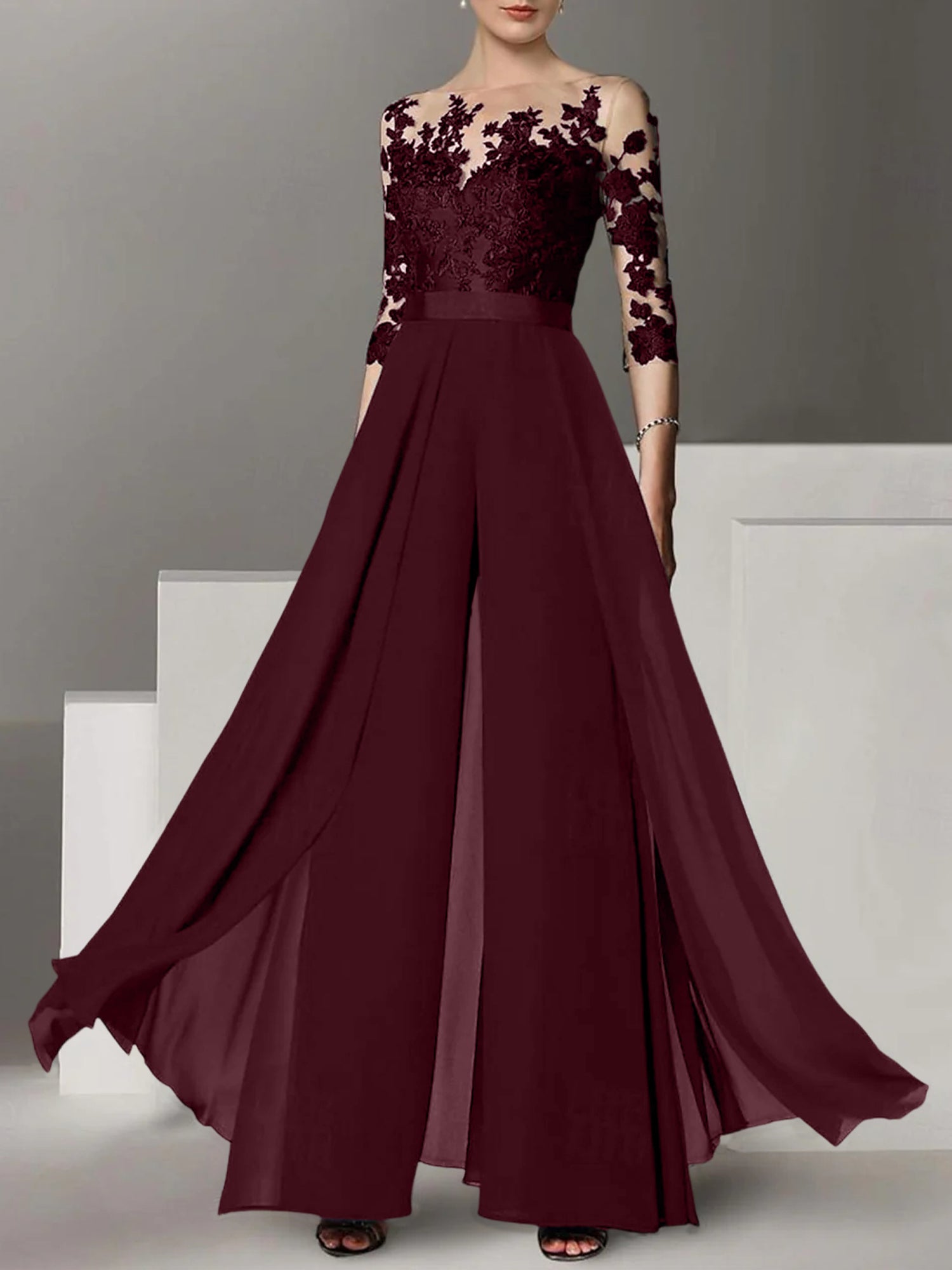 Robes de mère de la mariée de coupe trapèze/princesse avec appliques 