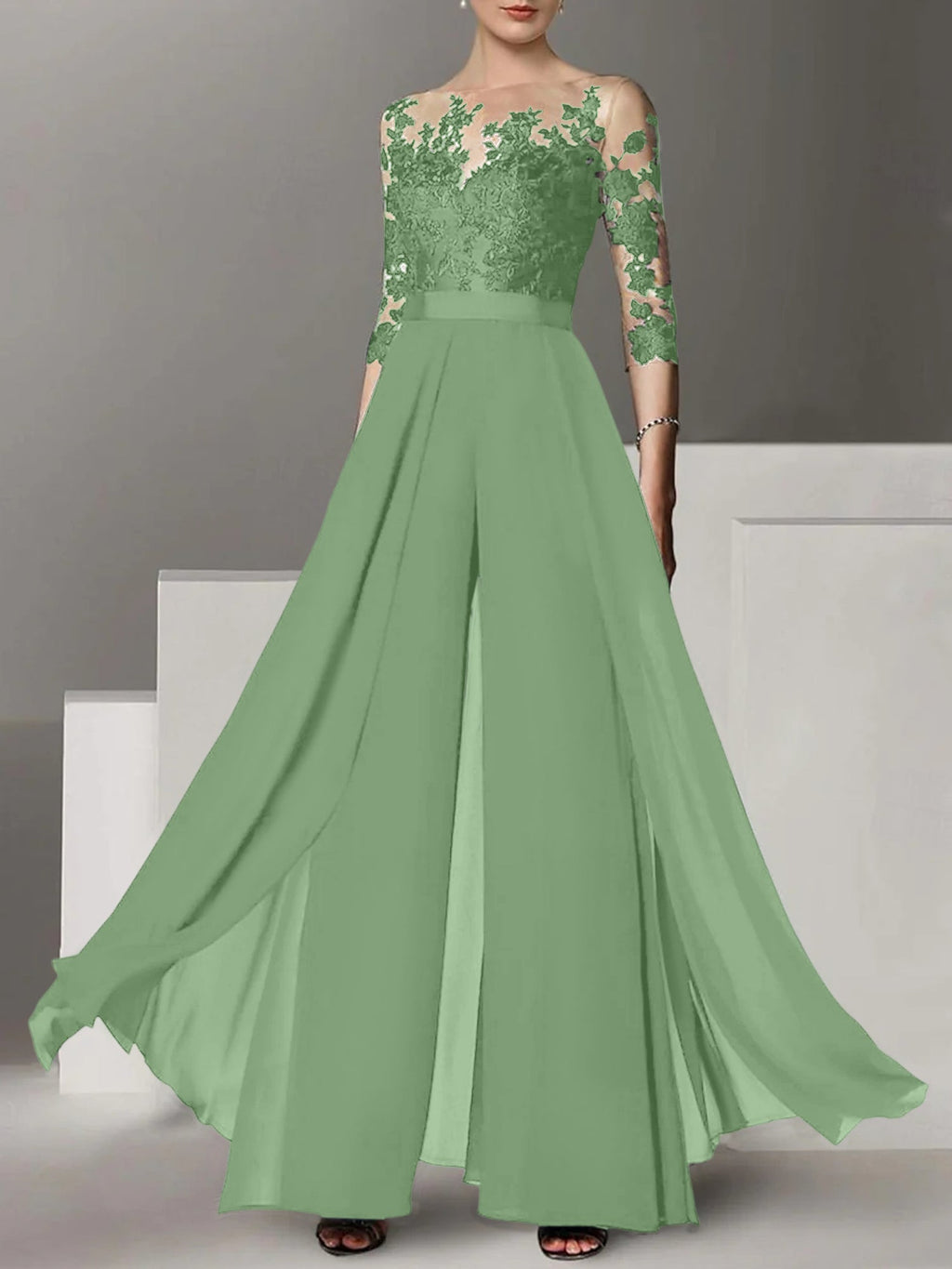 Robes de mère de la mariée de coupe trapèze/princesse avec appliques 